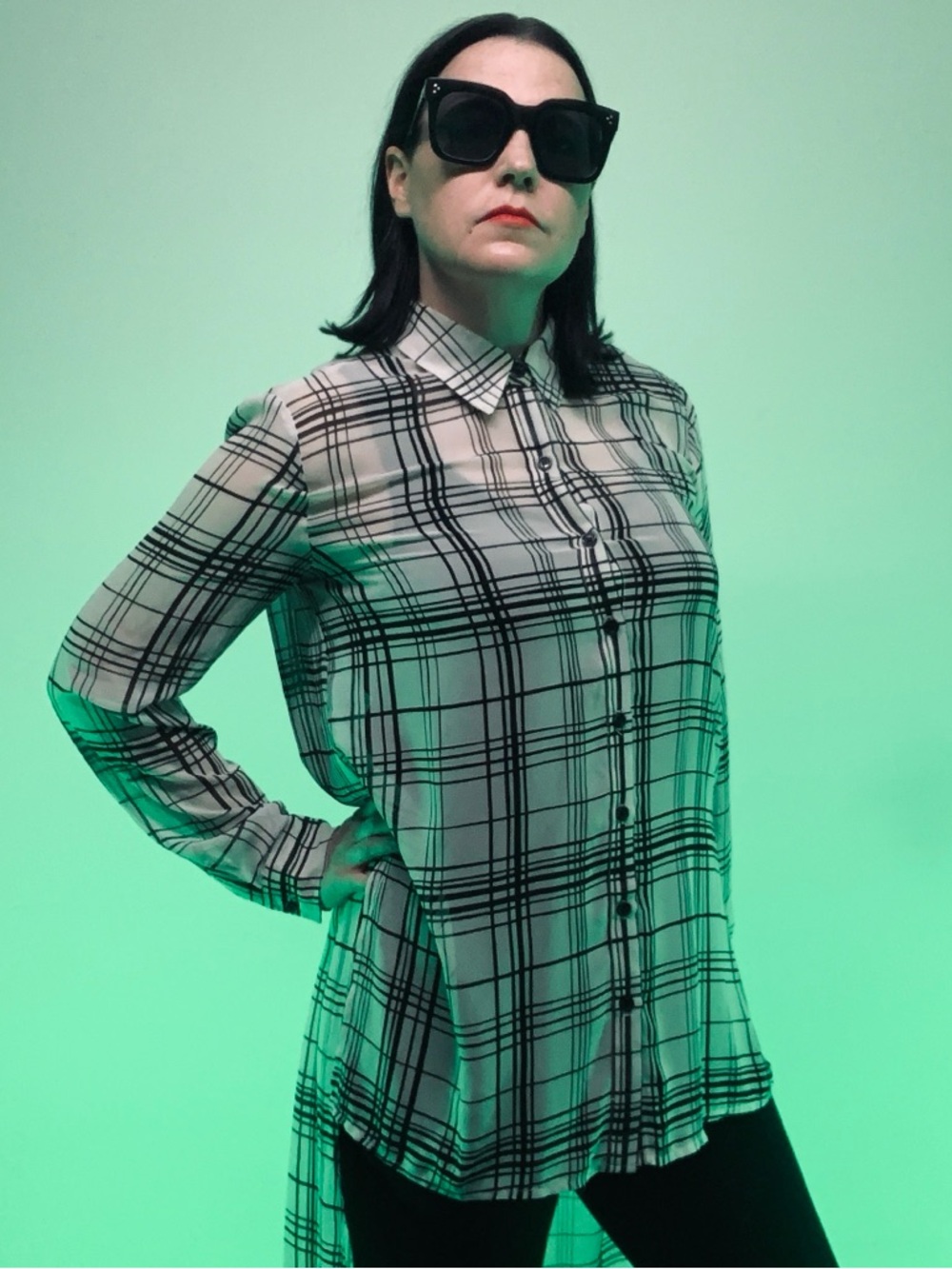 FOREVER 21 / Sheer Black & White Plaid Shirt / Small / Goth Emo Fairy Office